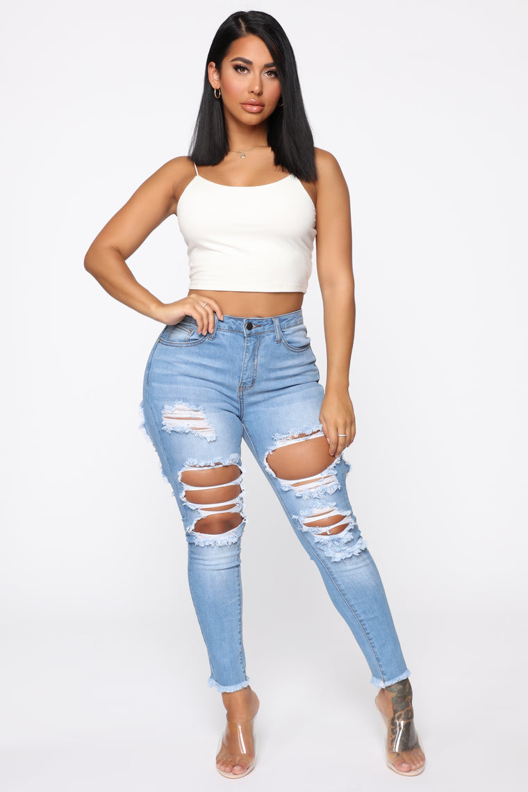 Talk Of The Town Distressed Skinny Jeans - Light Blue Wash - Jeans ...