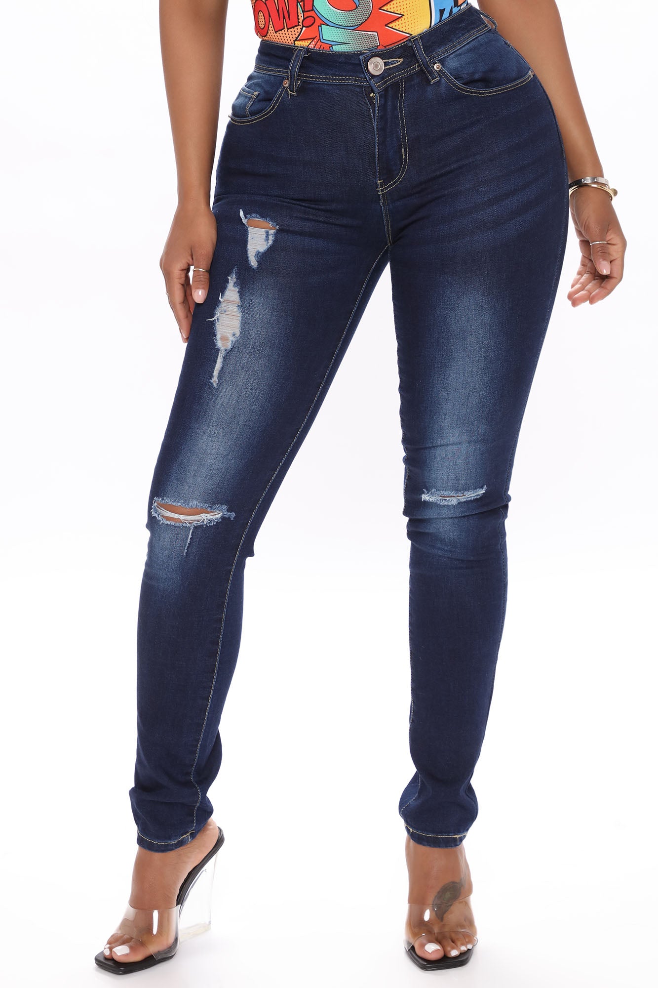 Reina Distressed Skinny Jeans - Dark Wash – Fashion Nova