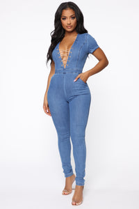 Chained To Danger Denim Jumpsuit - Medium Wash – Fashion Nova