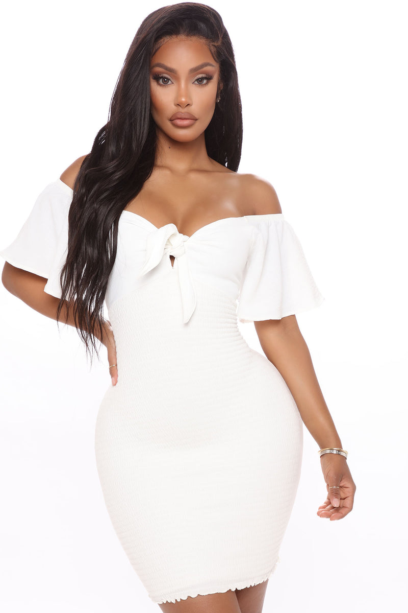 Smocked And Tight Mini Dress - White, Dresses | Fashion Nova
