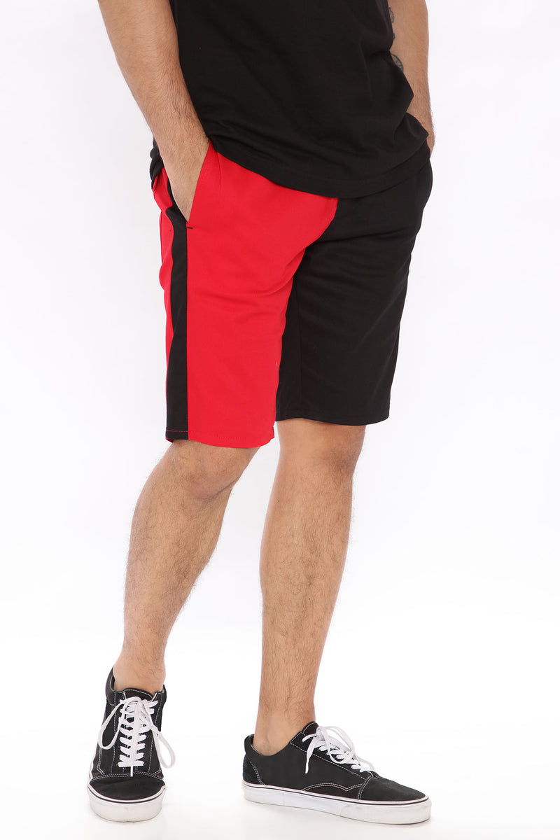Split Travis Twill Short - Black/Red | Fashion Nova, Mens Shorts ...