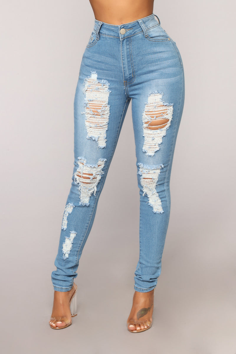 Meet Me Outside Distressed Jeans - Light Blue Wash | Fashion Nova ...