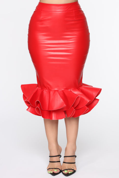 Briella Faux Leather Skirt - Red, Luxe 