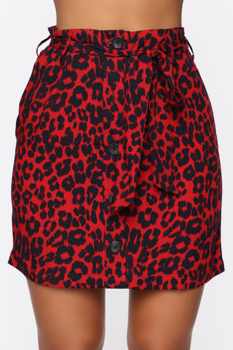 red animal print skirt