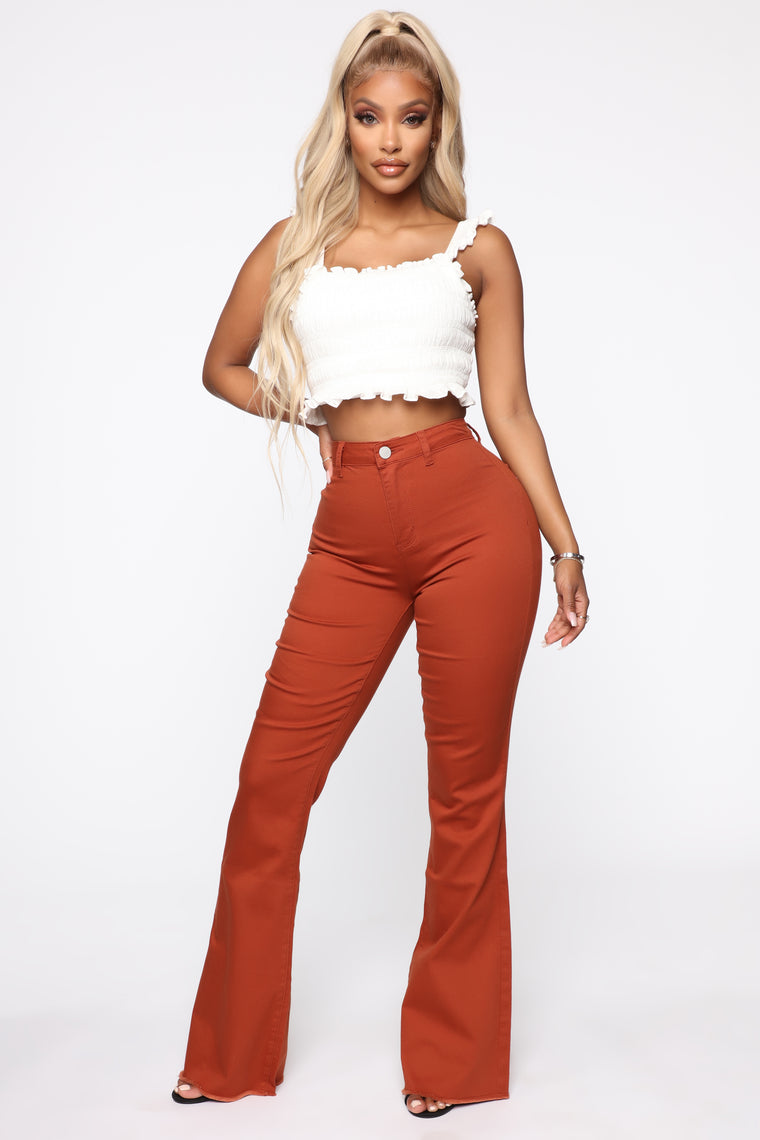 Valentina High Rise Flare Jeans - Rust 