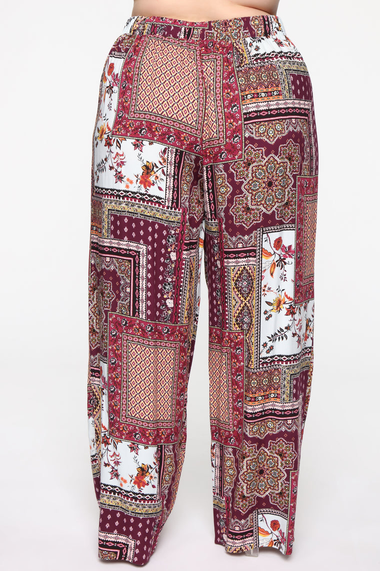 Ivy Printed Pant Set - Burgundy/combo - Matching Sets - Fashion Nova