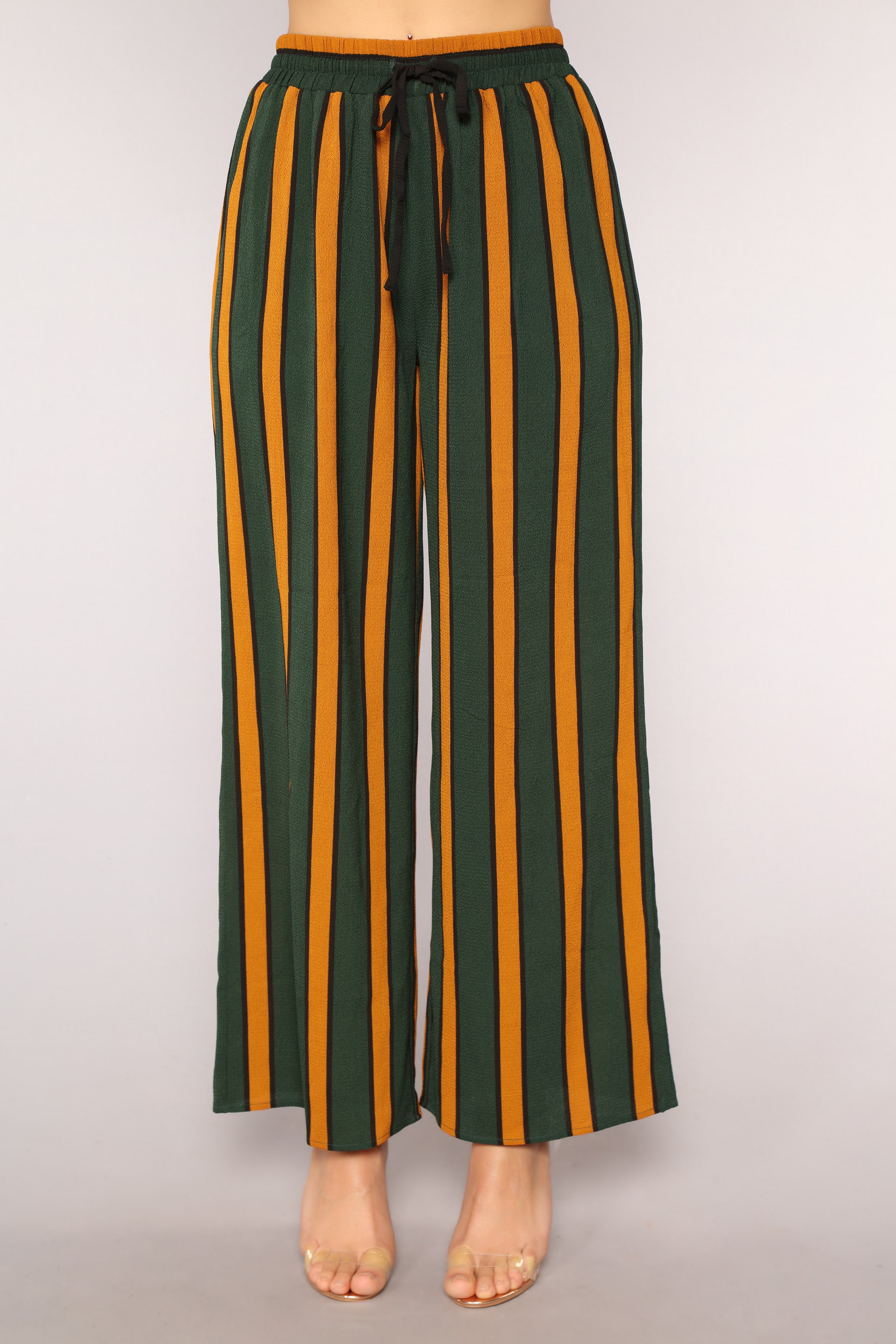 green and yellow striped pants