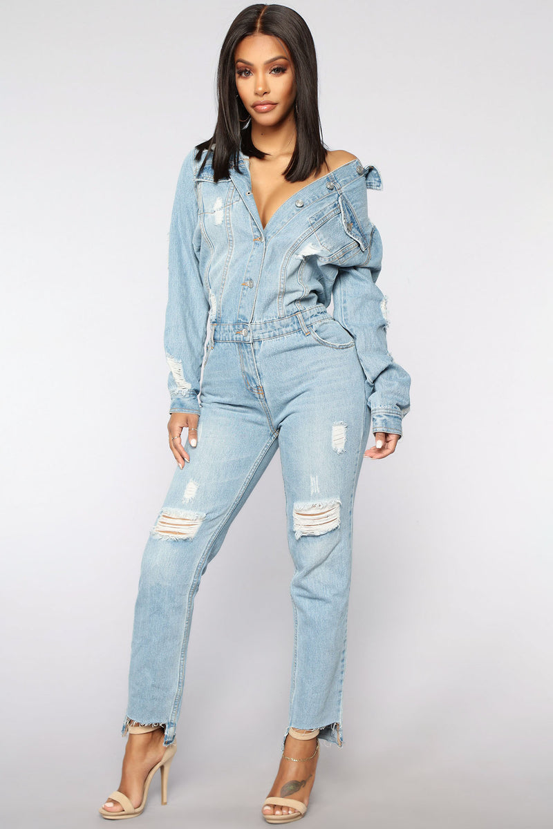 fashion nova blue jean jumpsuit