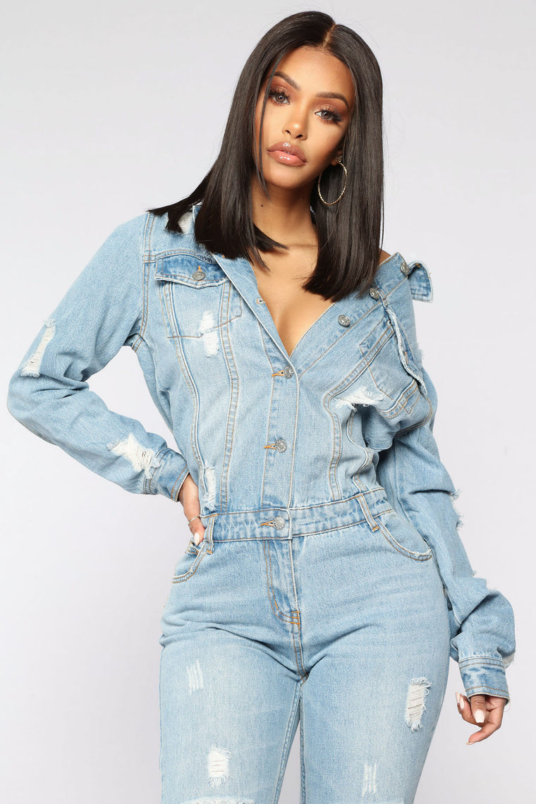 fashion nova blue jean jumpsuit