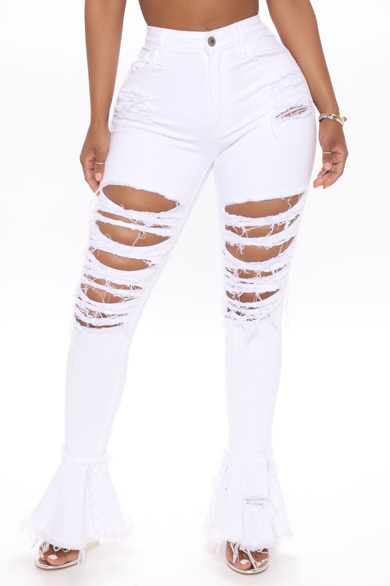 Fray What You Mean Flare Leg Jeans - White, Jeans | Fashion Nova