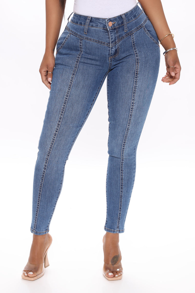 Out Of Line Skinny Jeans - Medium Blue Wash, Jeans | Fashion Nova