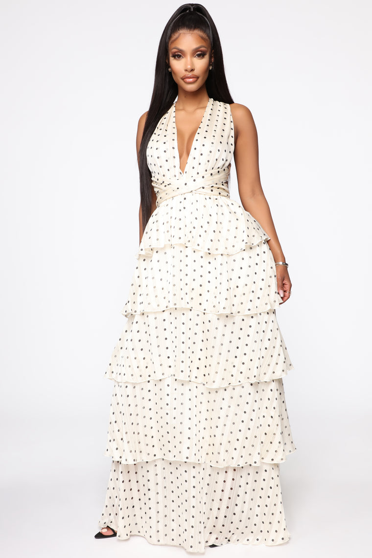 black and white spotted maxi dress