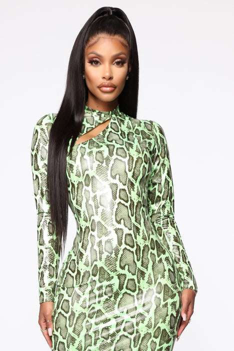 Wildin' Out Snake Print Maxi Dress - Lime/Combo | Nova, Fashion