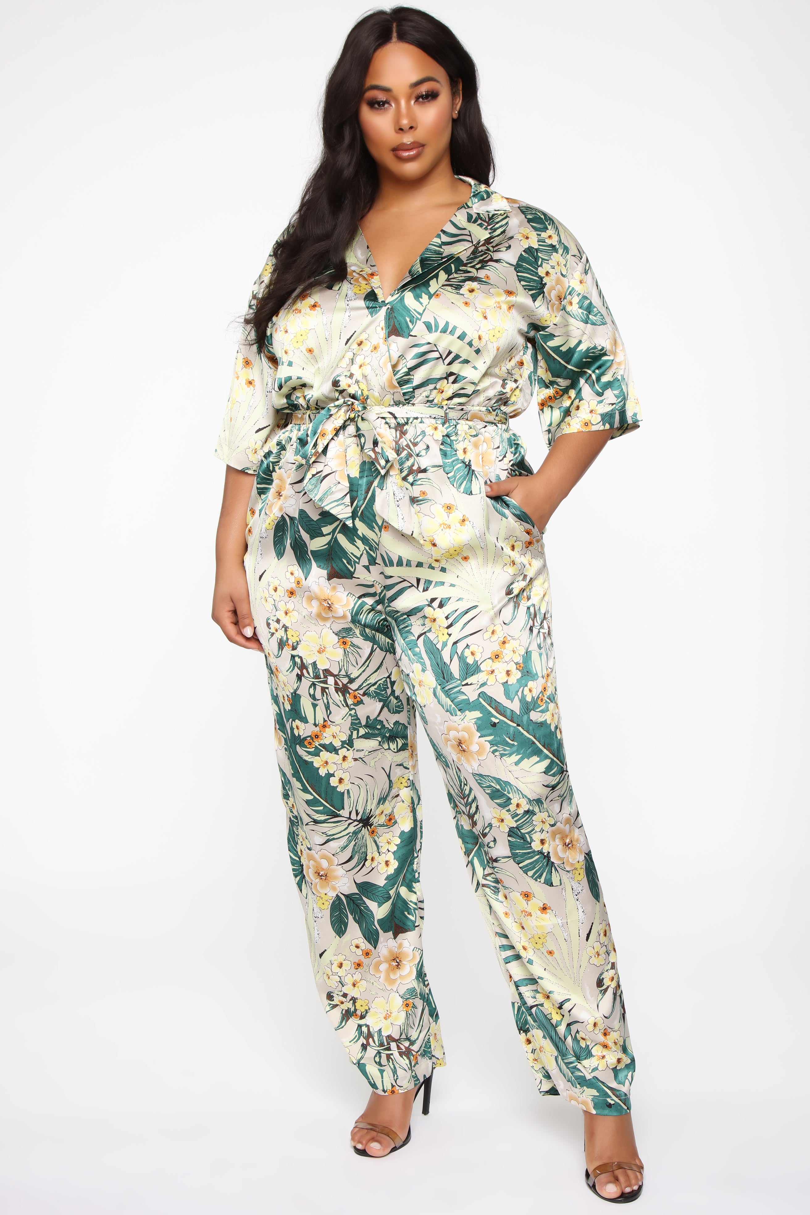 Tropical Floral Cutie Jumpsuit - Green/Combo