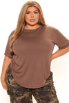 Annie Cuffed Short Sleeve Top - Chocolate