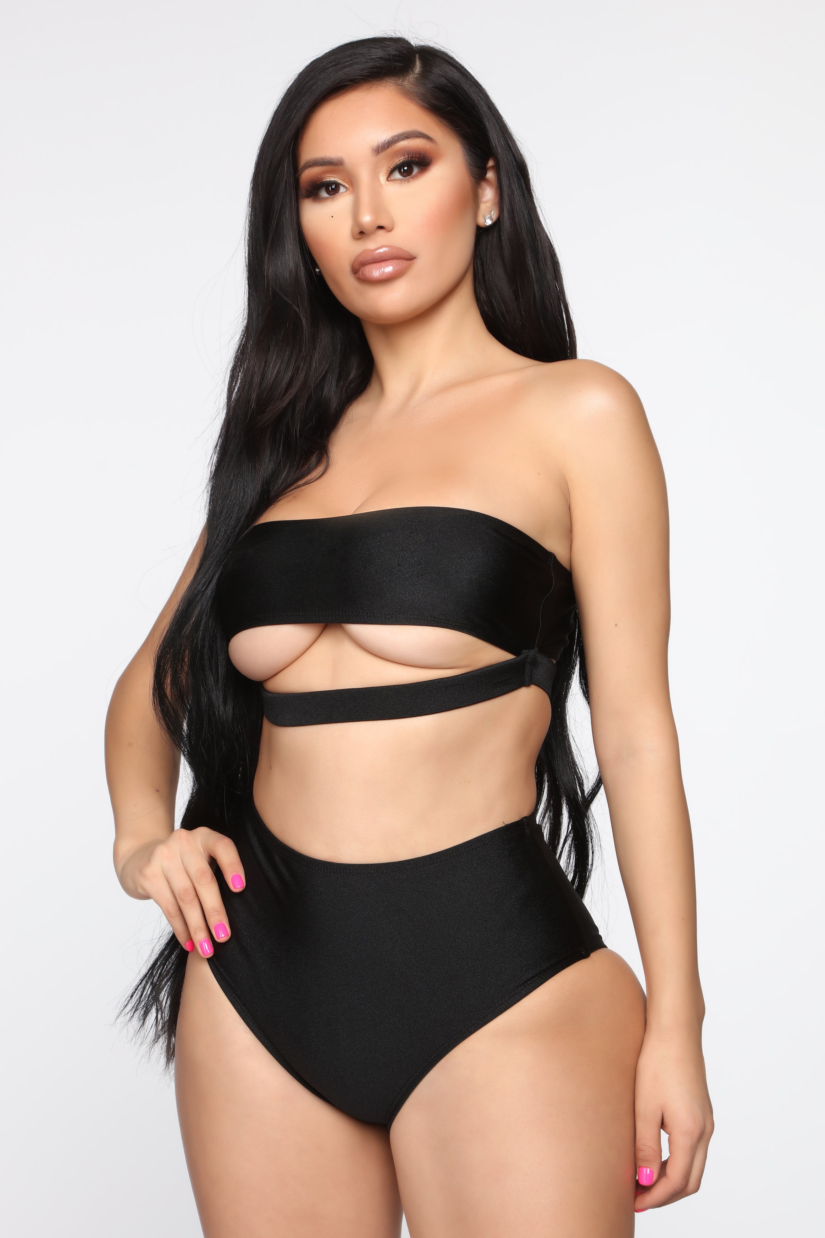 black tube top bikini