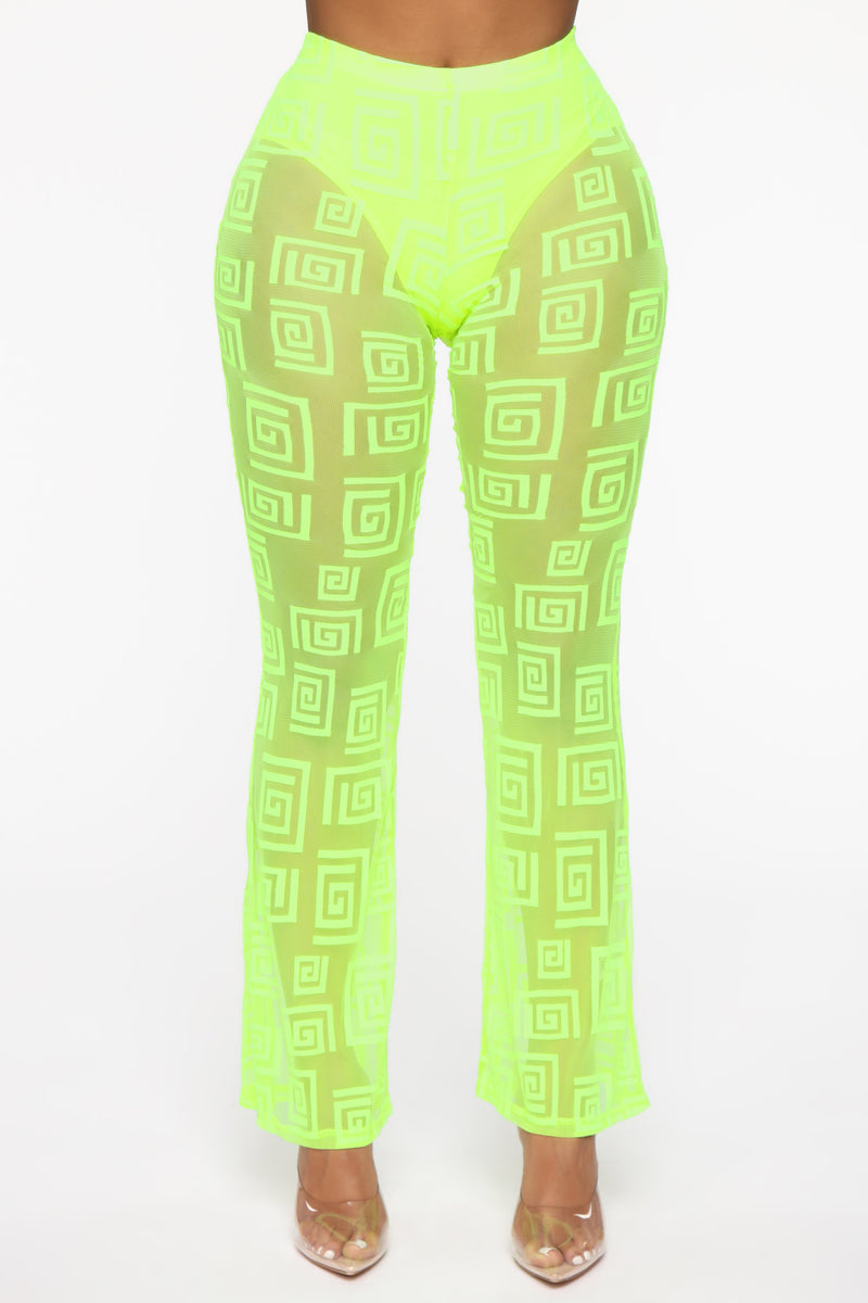 neon green flare pants