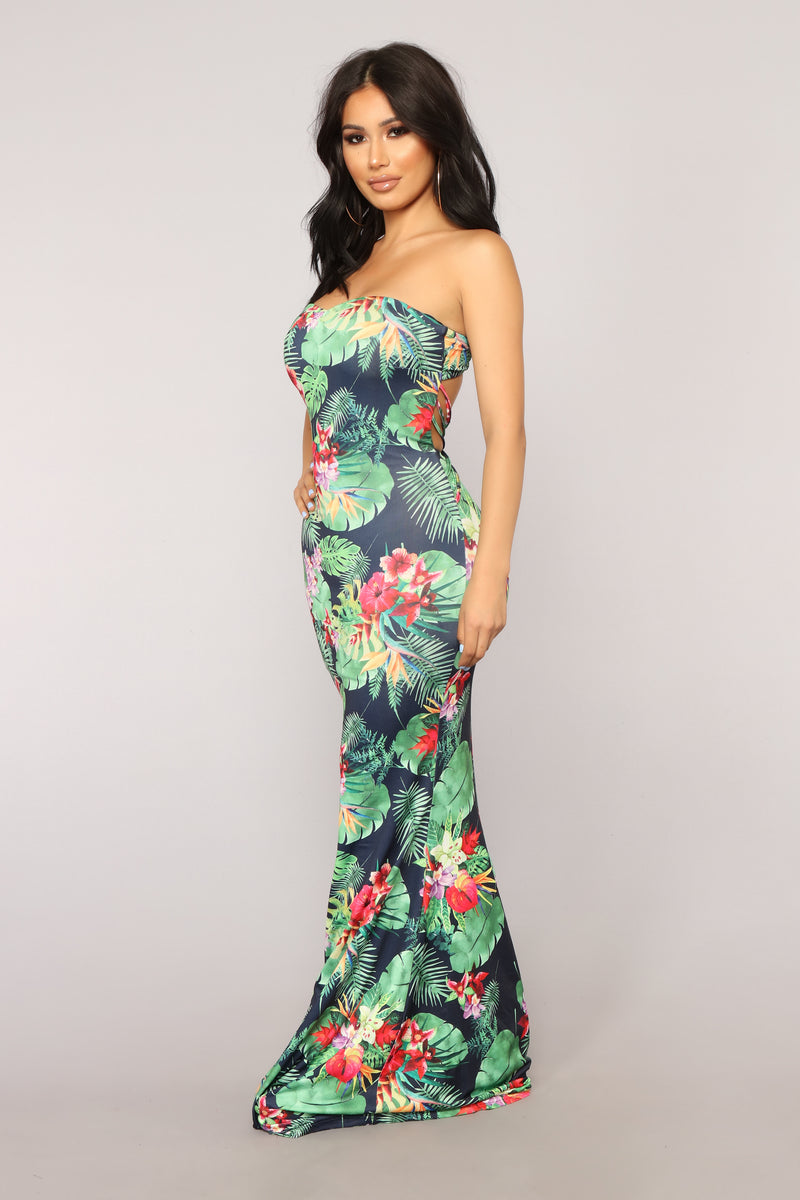 Tropical Paradise Strapless Dress - Green/Multi | Fashion Nova, Dresses ...