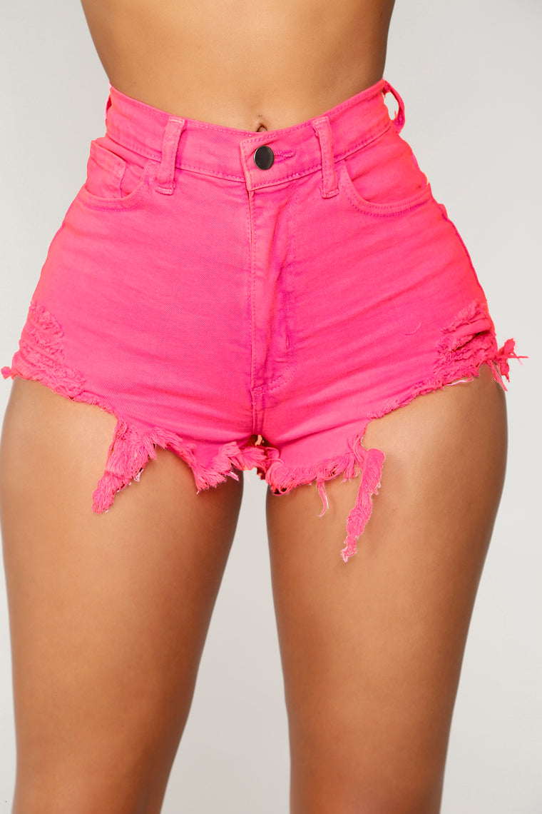 pink denim shorts womens