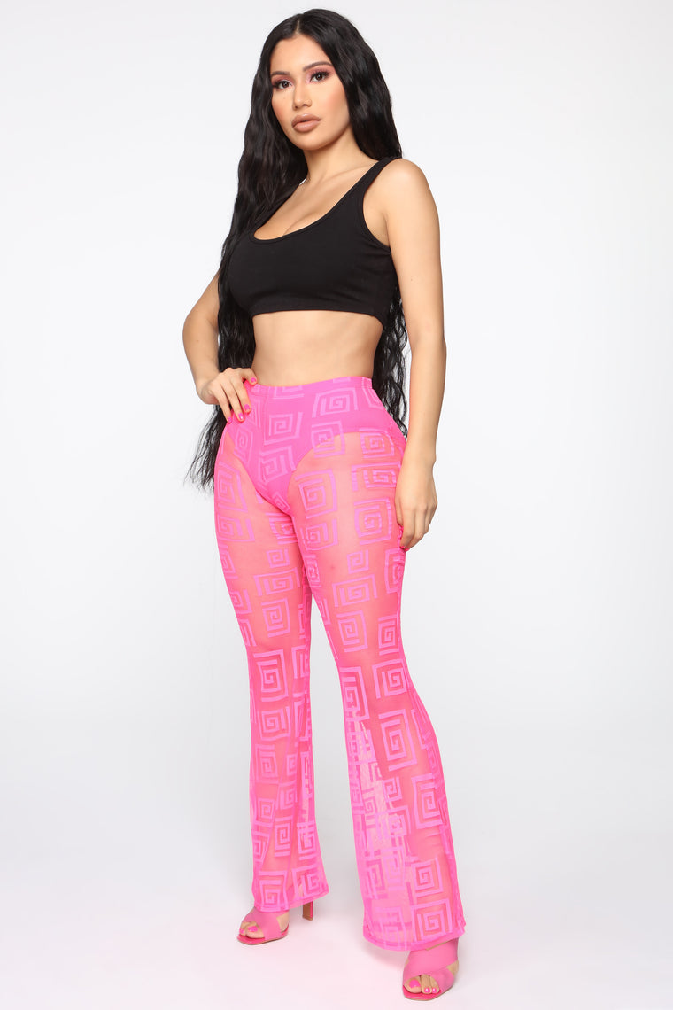 neon pink flare pants