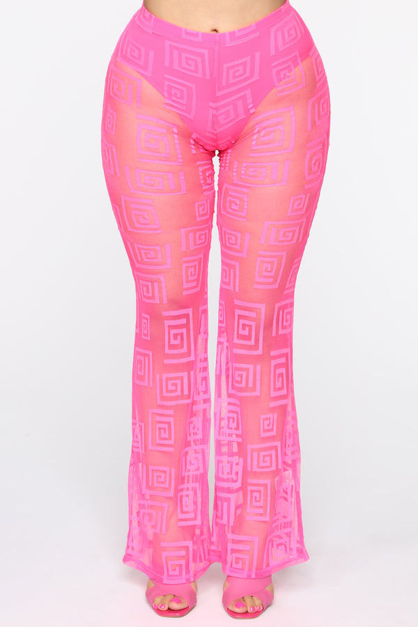 neon pink flare pants