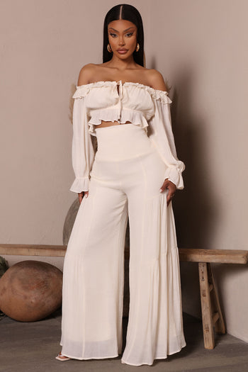 Off Shoulder Ruffle Crop Tops Bell Bottom Pants Set – SNAG-SHOP