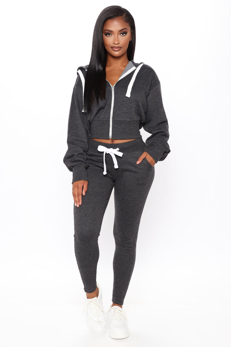 Chill Mode Zip Up And Jogger Set - Charcoal, Activewear | Fashion Nova