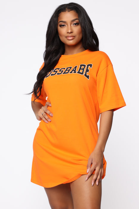 Boss Babe Tee Dress - Orange, Dresses 