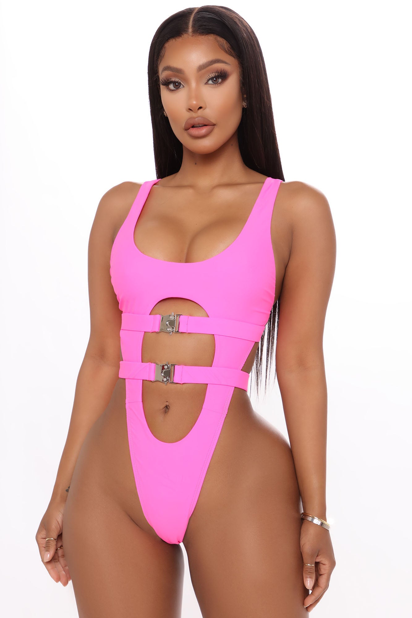 pink and orange one piece swimsuit