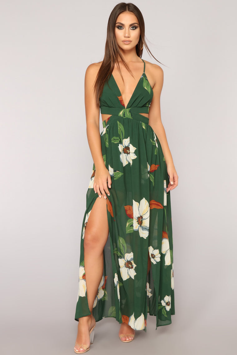 hunter green floral dress