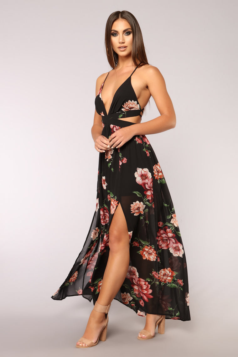 black floral maxi dresses