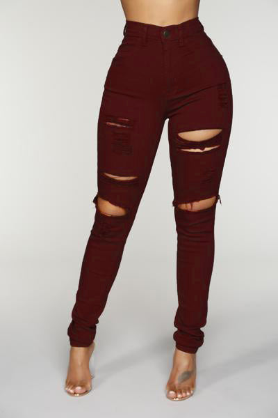 burgundy ripped jeans