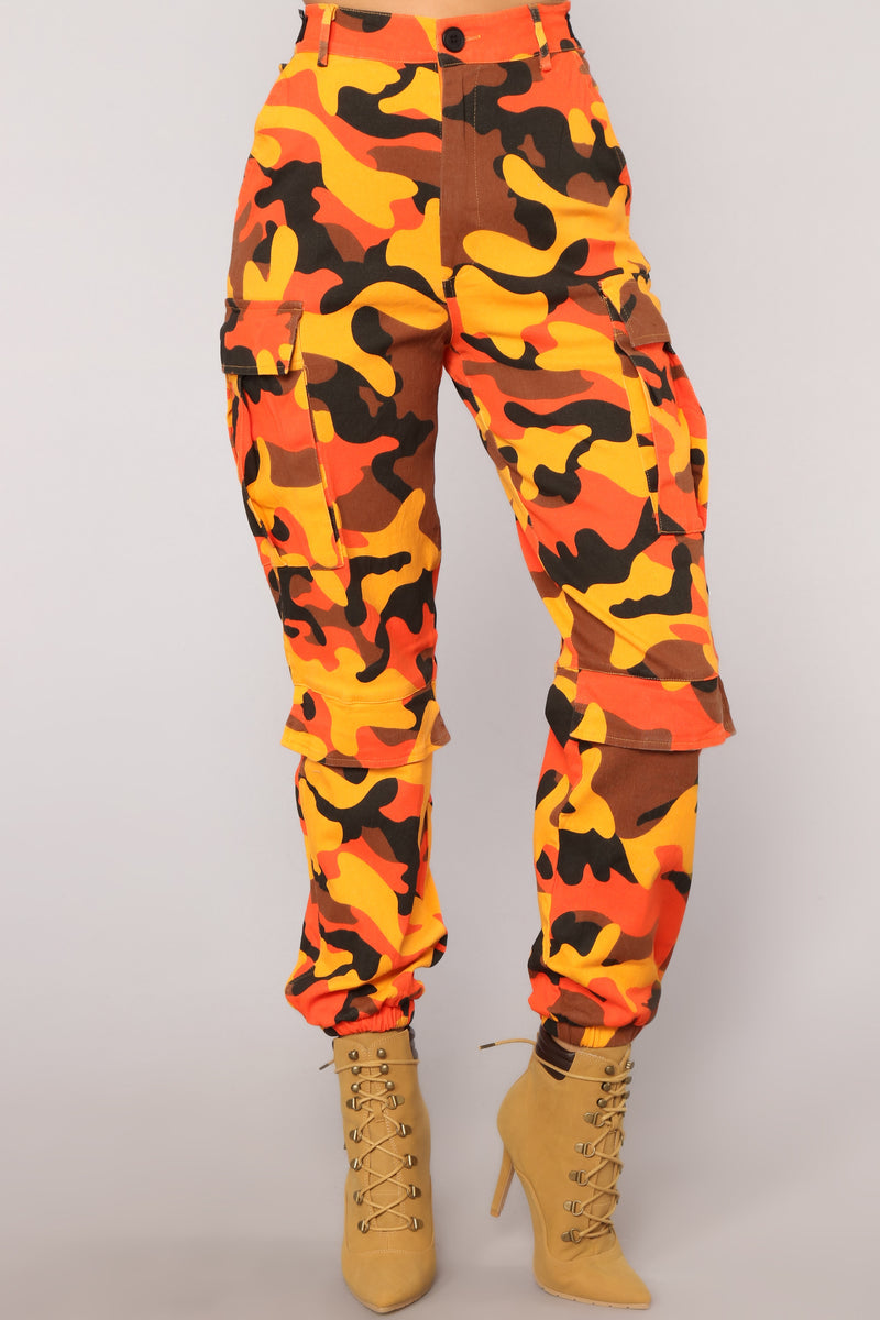 blue and orange camo pants