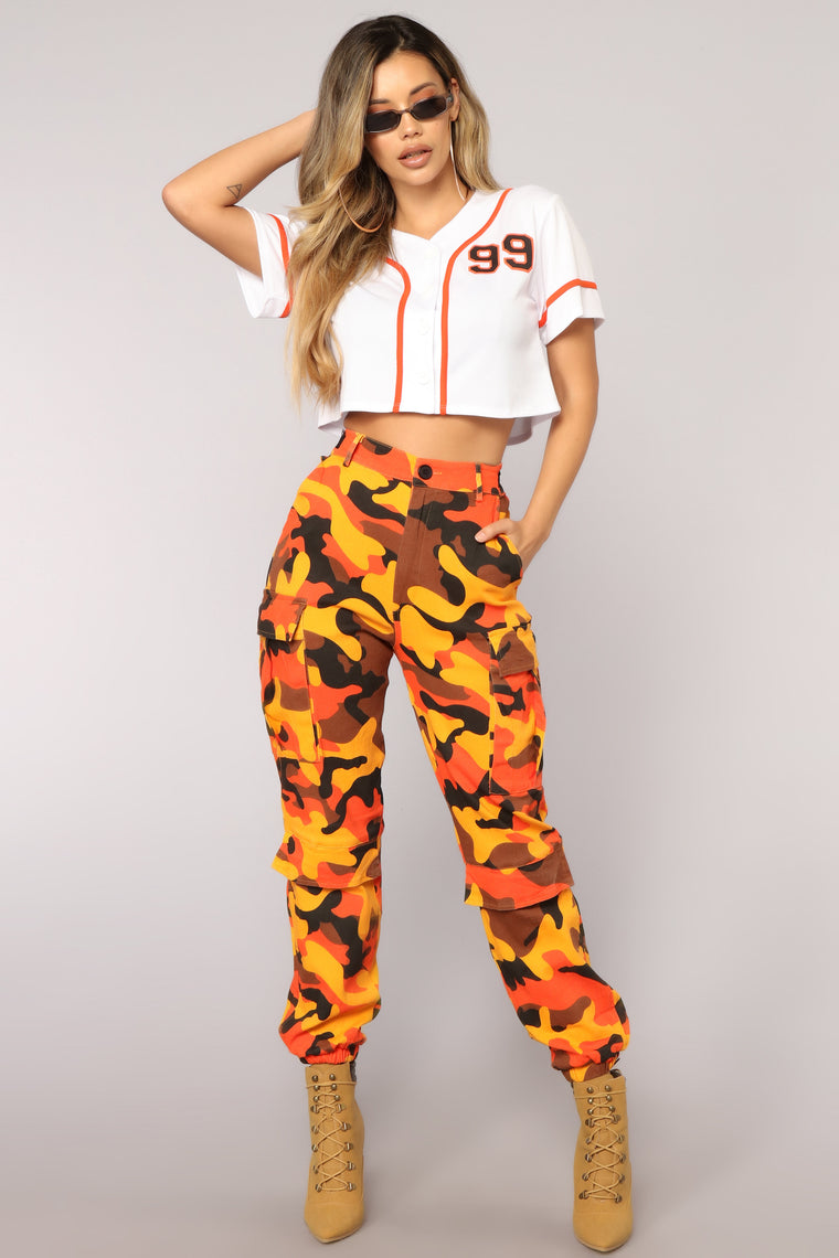 blue and orange camo pants