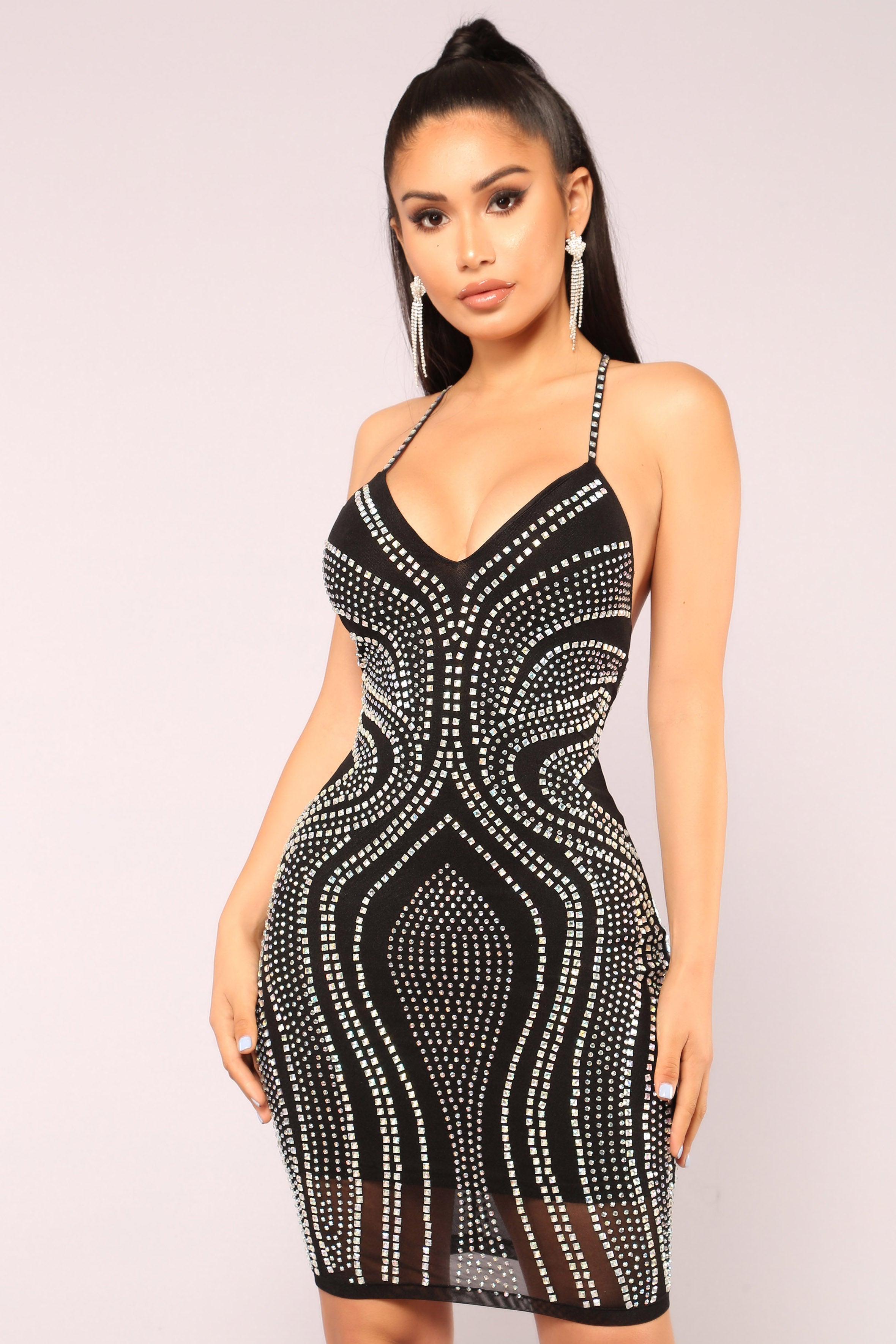 fashion nova black rhinestone dress