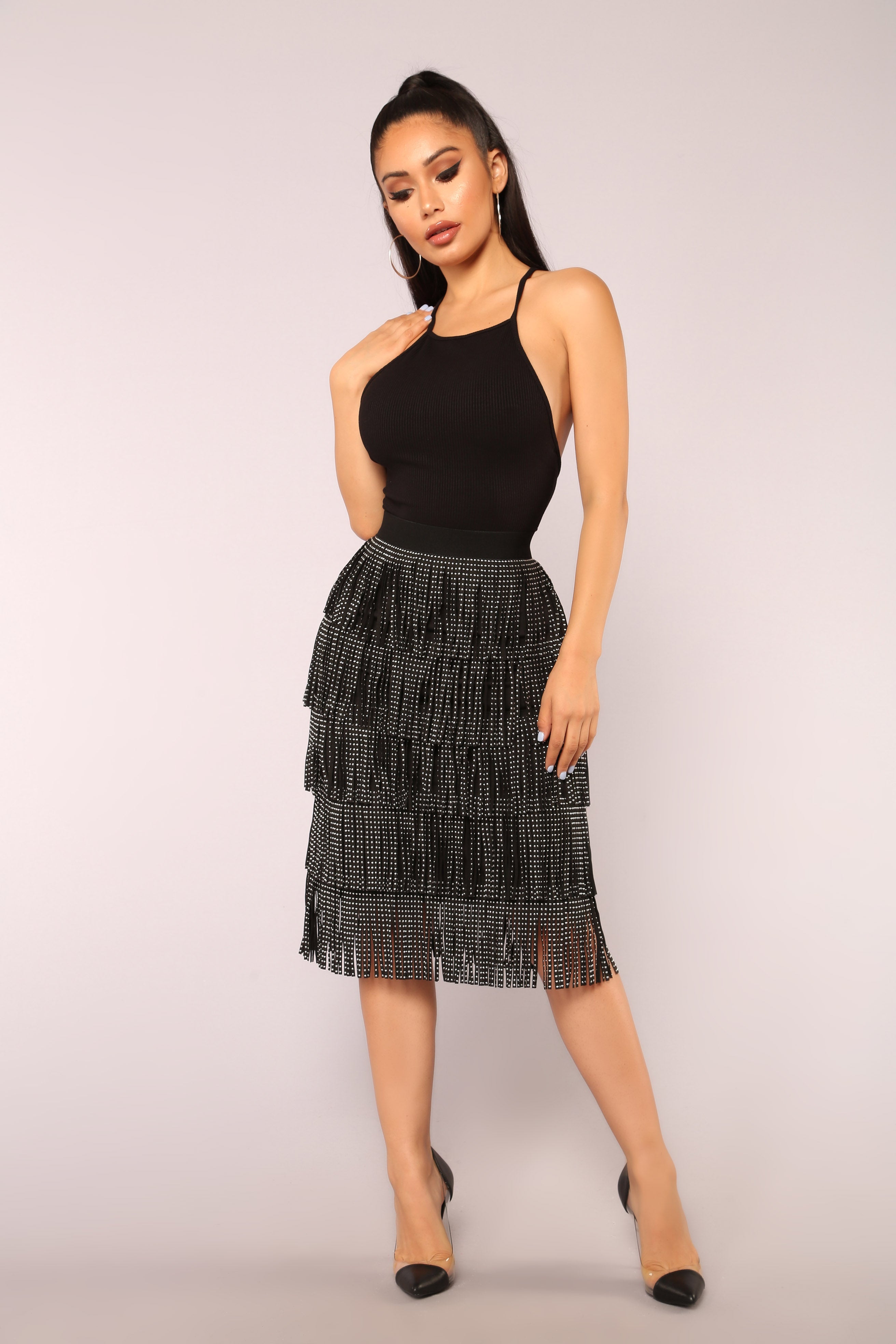 Glow Up Fringe Skirt - Black – Fashion Nova