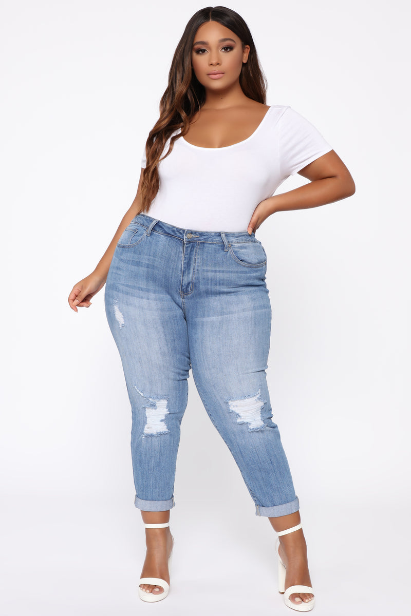 Jamie Distressed Boyfriend Jeans - Light Medium Blue Wash | Fashion ...