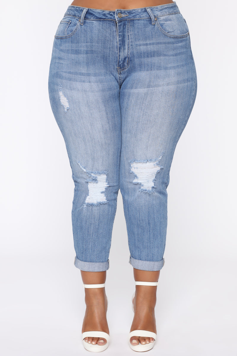 Jamie Distressed Boyfriend Jeans - Light Medium Blue Wash | Fashion ...