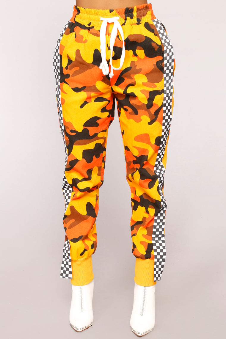 orange camo pants fashion nova