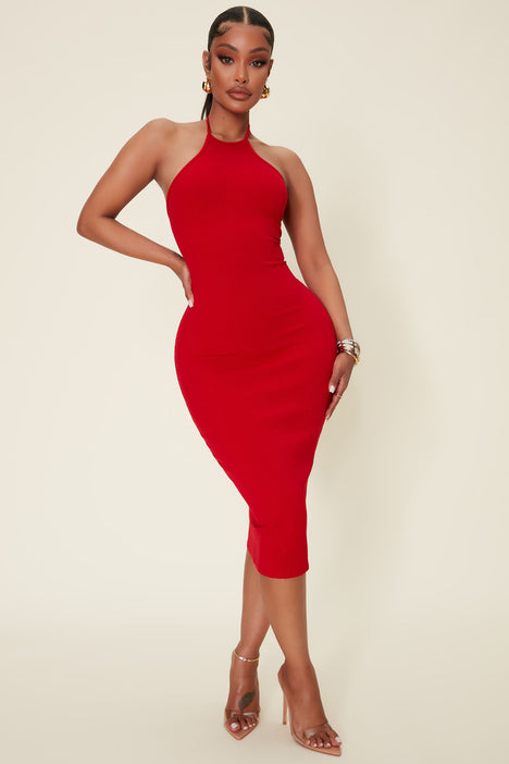 Coraline Snatched Neck Halter Dress - Red Fashion Nova, Dresses | Fashion Nova