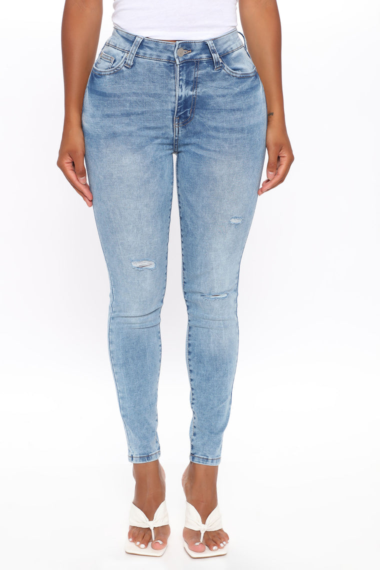 She's Got It All Mid Rise Skinny Jeans - Light Blue Wash, Jeans ...