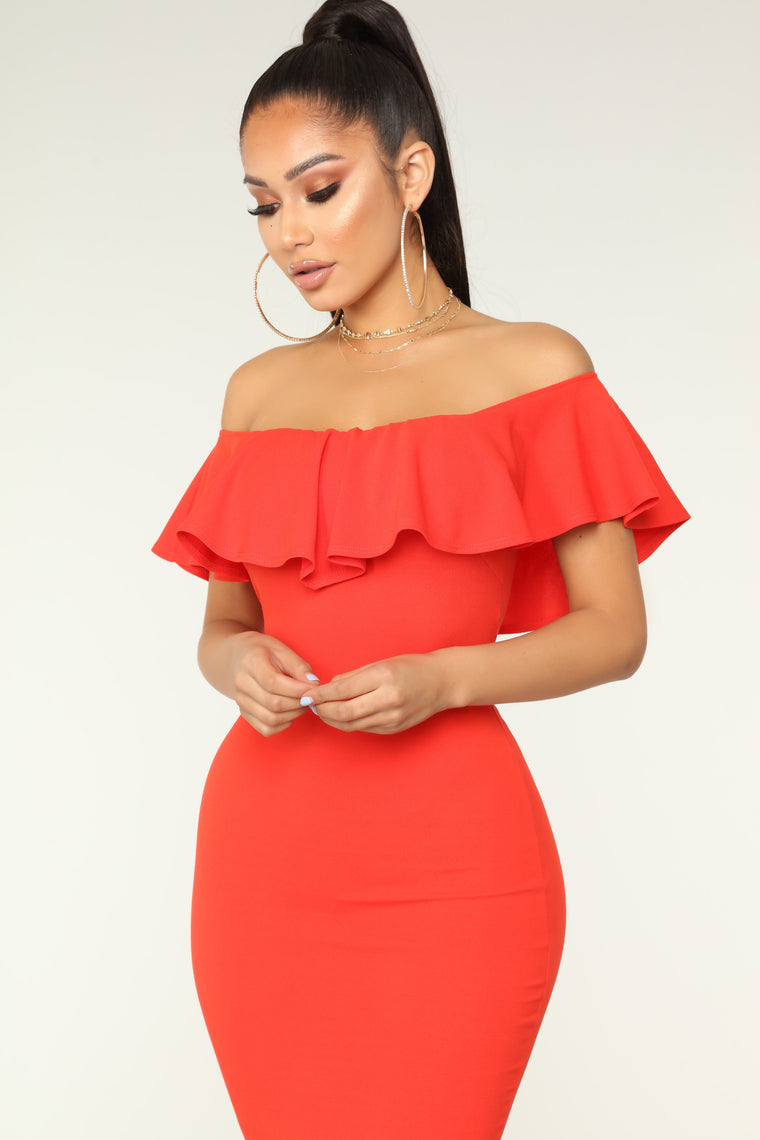 fashion nova red ruffle dress