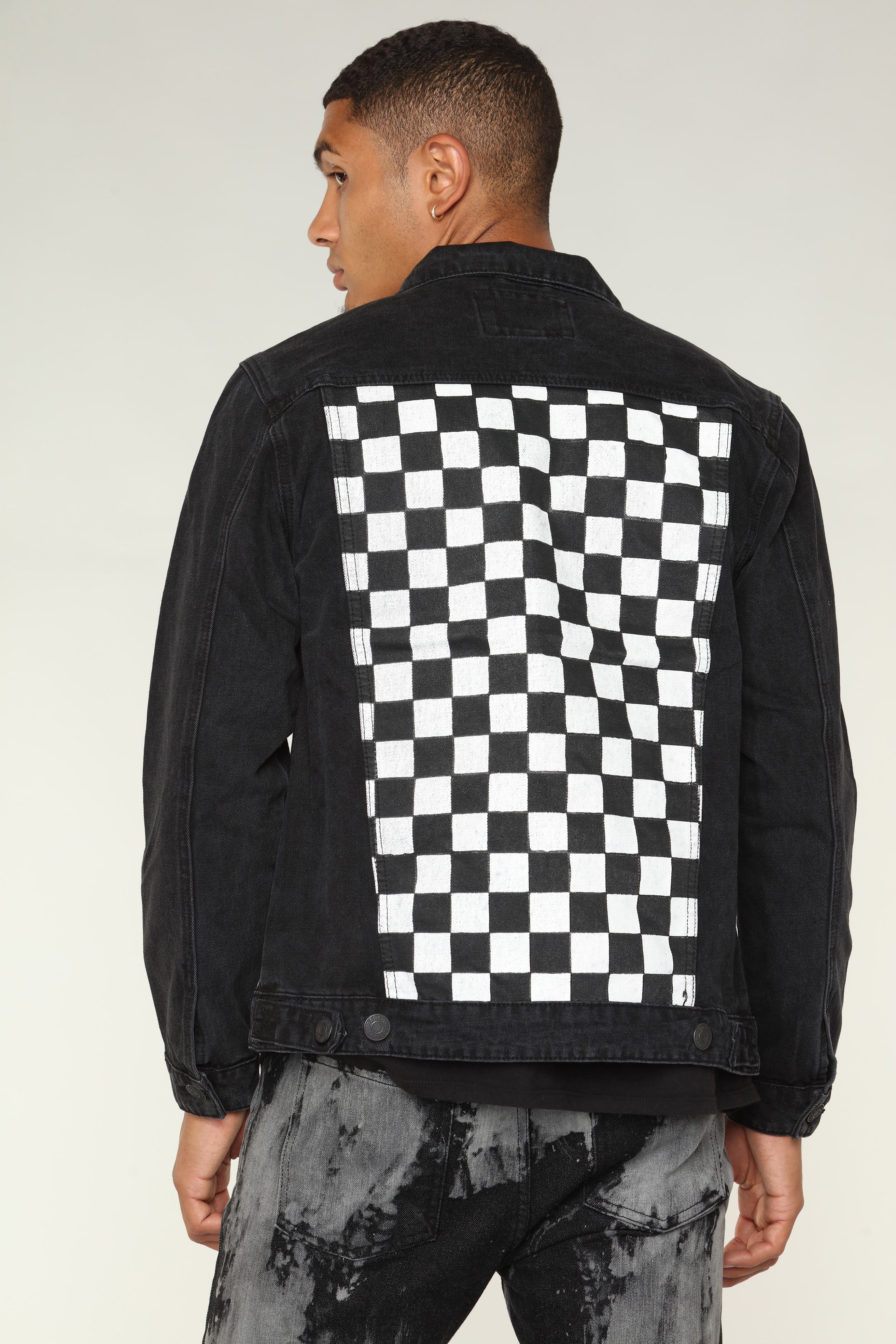 checkered denim jacket