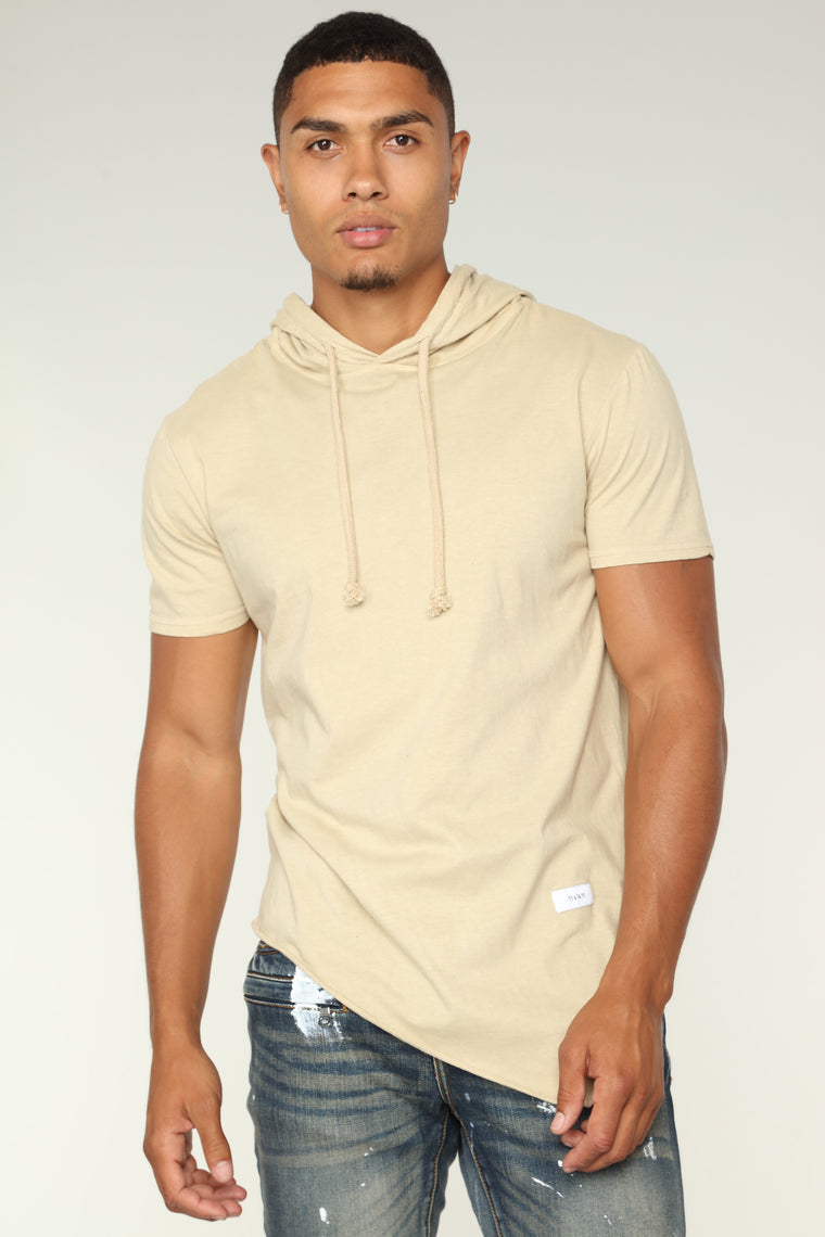 tan short sleeve hoodie