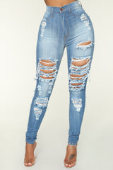 Alter Ego High Waisted Distressed Jeans - Light Blue