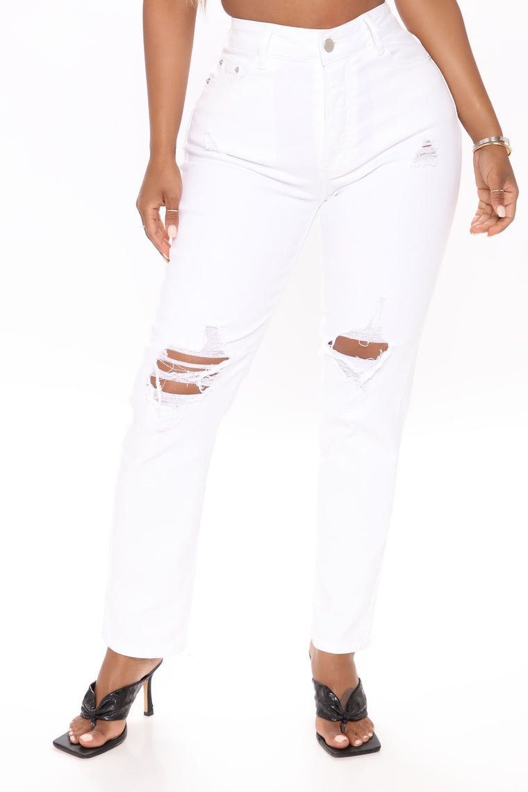 white distressed mom jeans