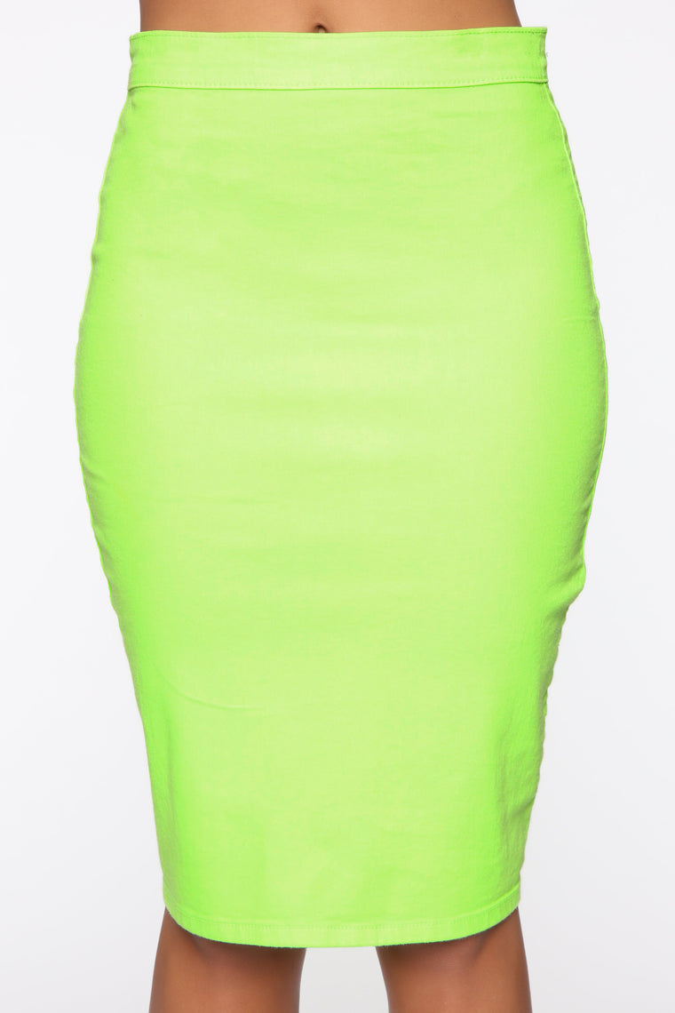 neon denim skirt