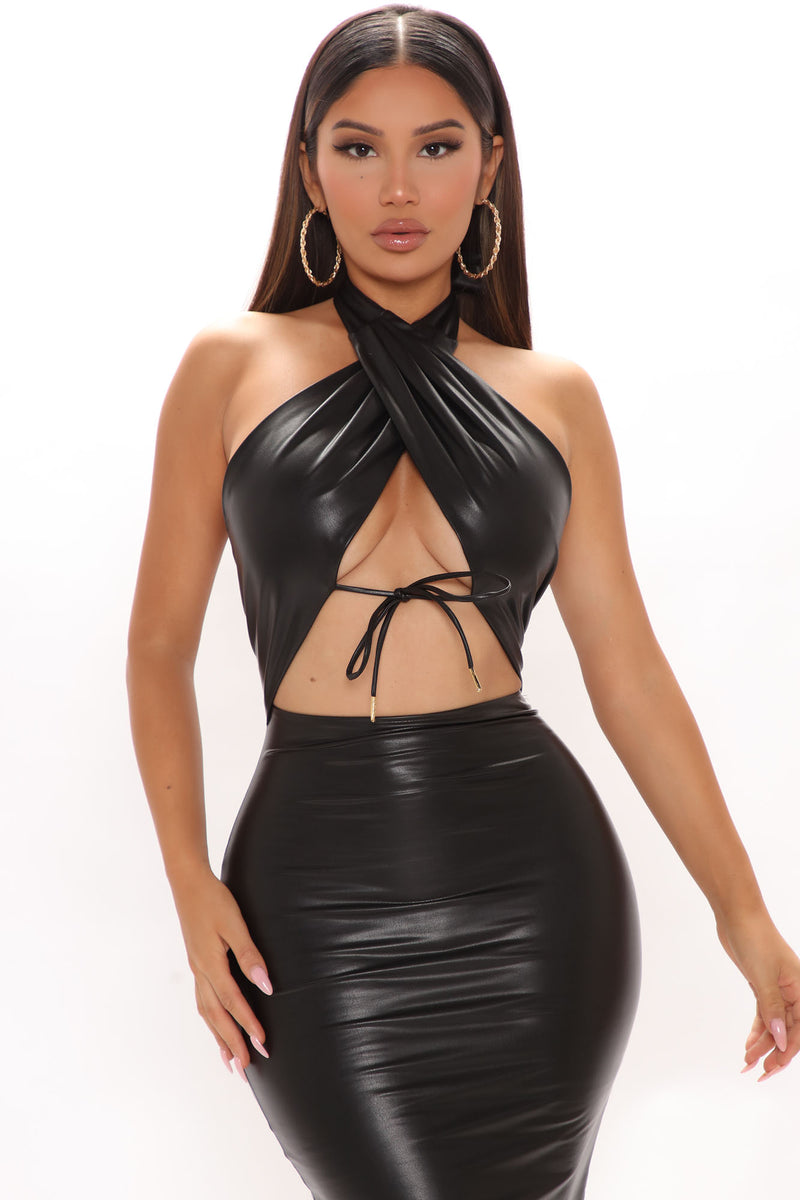 Simply In Love Faux Leather Midi Dress Black Dresses Fashion Nova 