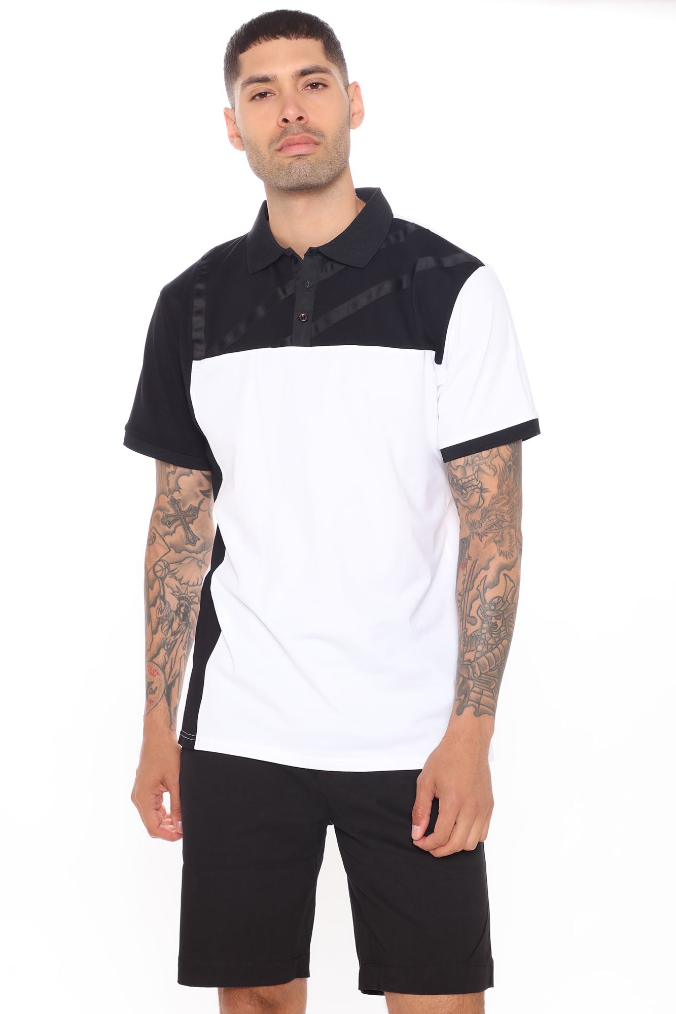 Reggie Color Blocked Polo Shirt - Black/White – Fashion Nova