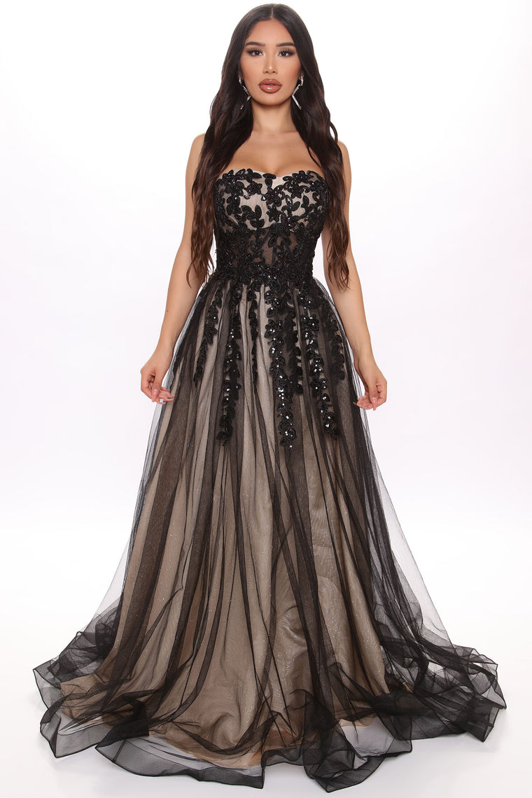 navy blue glitter prom dress